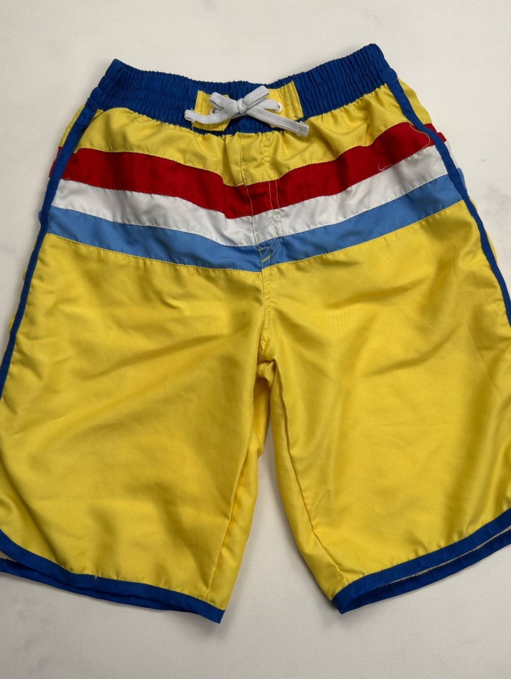 kidpik Swim Trunks Yellow Striped Elastic Waist - Boys XL
